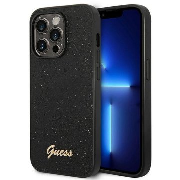 Guess GUESS etui za IPHONE 14 Pro GUHCP14LHGGSHK (Glitter Flakes Script Metal Logo) črn