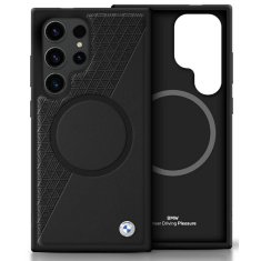 Bmw BMW etui za SAMSUNG S25 Ultra, združljiv z MagSafe BMHMS25L23RTPK (Sign Leather Half Textured and Circle) črn