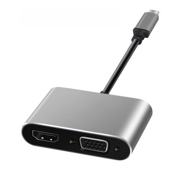OEM ART kabel 2v1 tip C (moški) na HDMI (ženski) 4k 30Hz + SVGA 15pin (ženski) 0,15 m srebrni