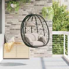 Vidaxl Viseči stol v obliki jajca Taupe 91.5 x 60 x 110 cm poli ratan