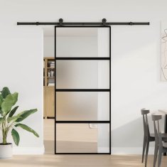 Vidaxl Drsna vrata z opremo 90x205 cm kaljeno steklo in aluminij