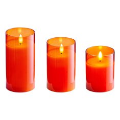 Weltbild Sveče LED v steklu, oranžne barve, komplet 3