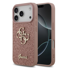 Guess GUHCP17LHG4SGP silikonski ovitek za iPhone 17 Pro - roza z bleščicami in zlatim logom