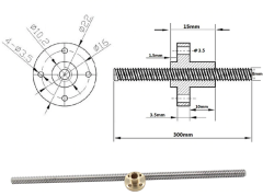 Start3Dprint 2kosa Trapezna matica T8 TR8x8 medenina s prirobnico, hod 8 mm, prirobnica 22 mm