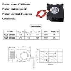Start3Dprint 2kosa Radialni hladilni ventilator Blow 12V DC 40 mm × 40 mm × 20 mm - 7000RPM