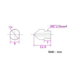 Start3Dprint 2kosa 0,6 mm utrjena jeklena šoba za filament 1,75 mm - navoj M6, visoka temperatura, odporna na obrabo