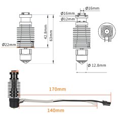 Start3Dprint V6 Hotend keramični grelni komplet - hitro segrevanje, bi-metal hladilni prehod, 24V