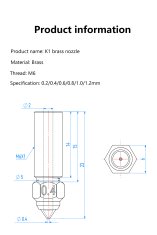 Start3Dprint 0.6mm Medeninaste šobe za tiskalnike Creality K1, Volcano, Sidewinder X1/X2, Genius Pro, K1 Max, Vyper - M6 navoj, 1,75 mm filament