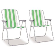 Vidaxl Zložljiv stol za kampiranje 2 kosa zeleno/beli jeklo 52x62x75cm