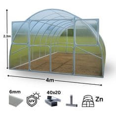 tim-dam Rastlinjak COMFORT PRO 4x10m, Polikarbonat 6mm, Pocinkan Profil 40x20mm