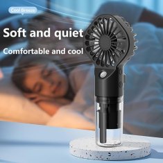 Netscroll Prenosni mini ventilator z vodno pršilko, 2v1 funkcija hlajenja in vlaženja, 4 hitrosti, USB-C polnjenje, do 12 ur delovanja, črn, Misty