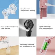 Netscroll Prenosni mini ventilator z vodno pršilko, 2v1 funkcija hlajenja in vlaženja, 4 hitrosti, USB-C polnjenje, do 12 ur delovanja, črn, Misty