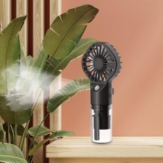 Netscroll Prenosni mini ventilator z vodno pršilko, 2v1 funkcija hlajenja in vlaženja, 4 hitrosti, USB-C polnjenje, do 12 ur delovanja, črn, Misty
