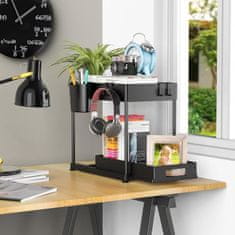 Netscroll Dvostopenjski organizator za pod umivalnik s premično košaro in kavlji, brez vrtanja, regal za kopalnico, kuhinjo ali pisarno, črn, Shelfy