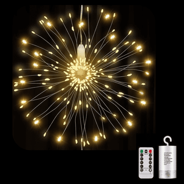 Netscroll Svetlobna LED lučka v obliki ognjemeta, 120 LED lučk na bakreni žici, 8 načinov utripanja z daljincem, 10 različnih svetlosti, vodoodporna za notranjo in zunanjo uporabo, RomanticLights