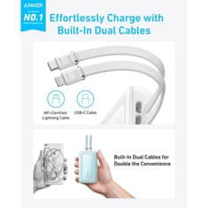 Anker Zolo Powerbank 10000 mAh, 30W z vgrajenima kabloma USB-C + Lightning, bel
