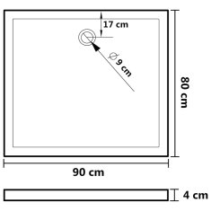 Vidaxl Pravokotna ABS tuš kad bela 80x90 cm