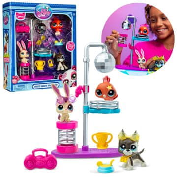 HASBRO Littlest Pet Shop Disco Night Figure Set, živali + dodatki, premične zbirateljske figurice 4+