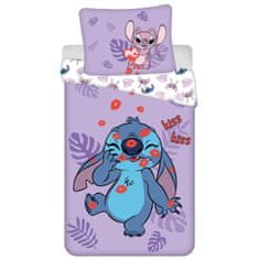 Disney DISNEY Stitch Vijolična in bela DVOJNA bombažna otroška posteljnina z zadrgo, 100% BOMBAŽ 140x200 cm + 70x90 cm OEKO-TEX 