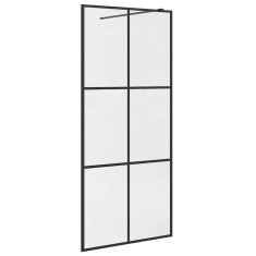 Vidaxl Pregrada za tuš s prozornim ESG steklom 90x195 cm črna