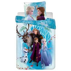 Disney DISNEY Frozen Modra DVOJNA otroška posteljnina z zadrgo, 100% BOMBAŽ 160x200+70x80 cm OEKO-TEX 