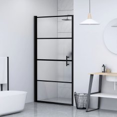 Vidaxl Vrata za tuš 91x195 cm delno motno kaljeno steklo črna