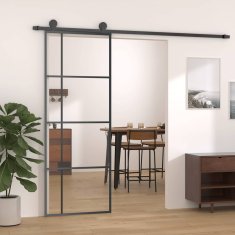 Vidaxl Drsna vrata ESG steklo in aluminij 76x205 cm črna