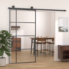 Vidaxl Drsna vrata ESG steklo in aluminij 102,5x205 cm črna