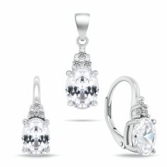 Brilio Silver Komplet srebrnega nakita s kubičnim cirkonom SET293W (uhani, obesek)