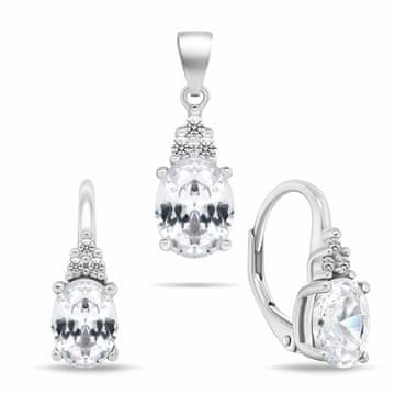 Brilio Silver Komplet srebrnega nakita s kubičnim cirkonom SET293W (uhani, obesek)