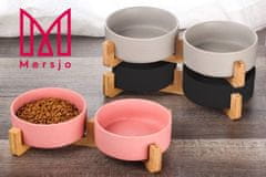 shumee Dvojna keramična skleda, lesena, Gerda, siva, 2x400 ml