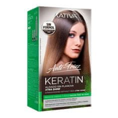 Kativa Anti frizz keratinska krema Xtra shine, 3-delni set brez likanja, ravni lasje in konice do 30 dni