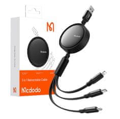 Mcdodo 3v1 USB kabel za USB-C / Lightning / Micro USB, Mcdodo CA-7256, 3,5 A, 1,2 m (črn)