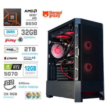 MEGA Računalnik MT S8 R7-7700X/RTX5070/32GB-DDR5/2TB-4.0/750W/Brez OS/črna RGB + Estetski napajalni kabli [Rdeča / Črna]