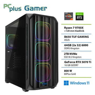 PCplus Gamer Ryzen 7 9700X 64GB 2TB SSD RTX 5070Ti 16GB Windows 11 Home gaming namizni računalnik