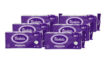Violeta Premium toaletni papir, 3-slojni, bombaž, 6x paketov po 10 rolic