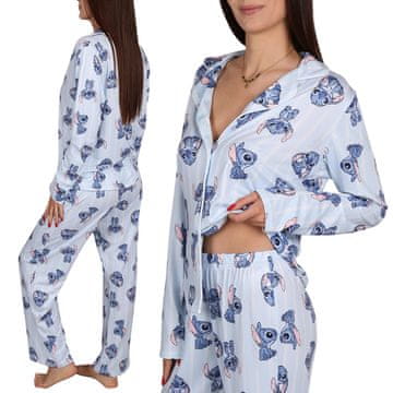 Disney DISNEY Stitch Ženske pižame z dolgimi rokavi in zadrgo, ŠIROKE HLAČE, zapenjanje z gumbi, SPALNI KOMPLET
