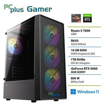 PCplus Gamer Ryzen 5 7600 16GB 1TB SSD RTX 5060 8GB Windows 11 Home gaming namizni računalnik