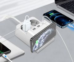 Well EXTS-2S2M-USBC3W električni podaljšek s prenapetostno zaščito, bel