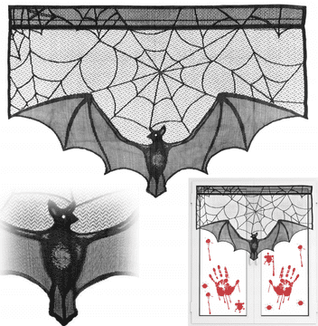 Korbi Okrasna zavesa za okno ali vrata – netopir, črna dekoracija za Halloween