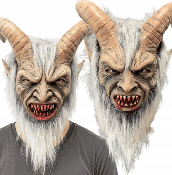 Korbi Latexová maska – Krampus / Diabol / démon s rohmi, kostým na Halloween alebo tematickú párty