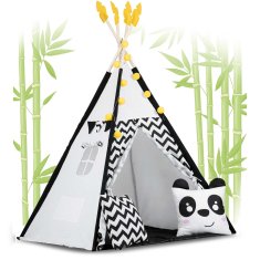 shumee Nukido šotor tipa teepee za otroke z girlando in lučkami v črno-beli barvi s pando