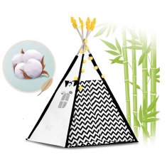 shumee Nukido šotor tipa teepee za otroke z girlando in lučkami v črno-beli barvi s pando