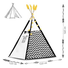 shumee Nukido šotor tipa teepee za otroke z girlando in lučkami v črno-beli barvi s pando