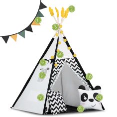 shumee Nukido šotor tipa teepee za otroke z girlando in lučkami v črno-beli barvi s pando