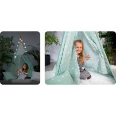 shumee Otroški šotor tipa teepee z lučkami - mint z zvezdicami