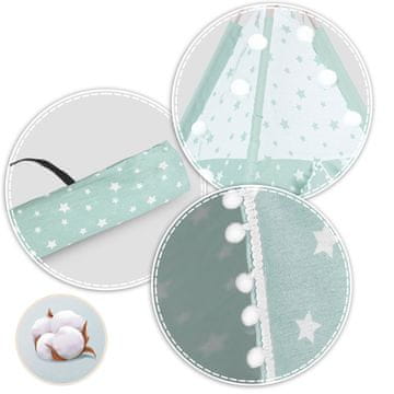 Nukido Otroški teepee šotor z lučkami - mint z zvezdicami