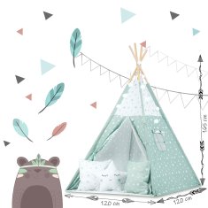 shumee Otroški šotor tipa teepee z lučkami - mint z zvezdicami