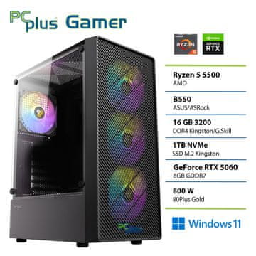 PCplus Gamer računalnik, Ryzen 5 5500, 16GB, 1TB, GeForce RTX 5060, W11H (148062)