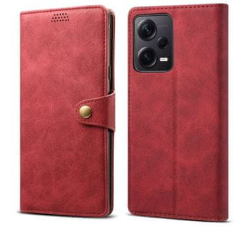 LENUO Usnjen preklopni ovitek za Redmi Note 12 Pro 5G rdeča